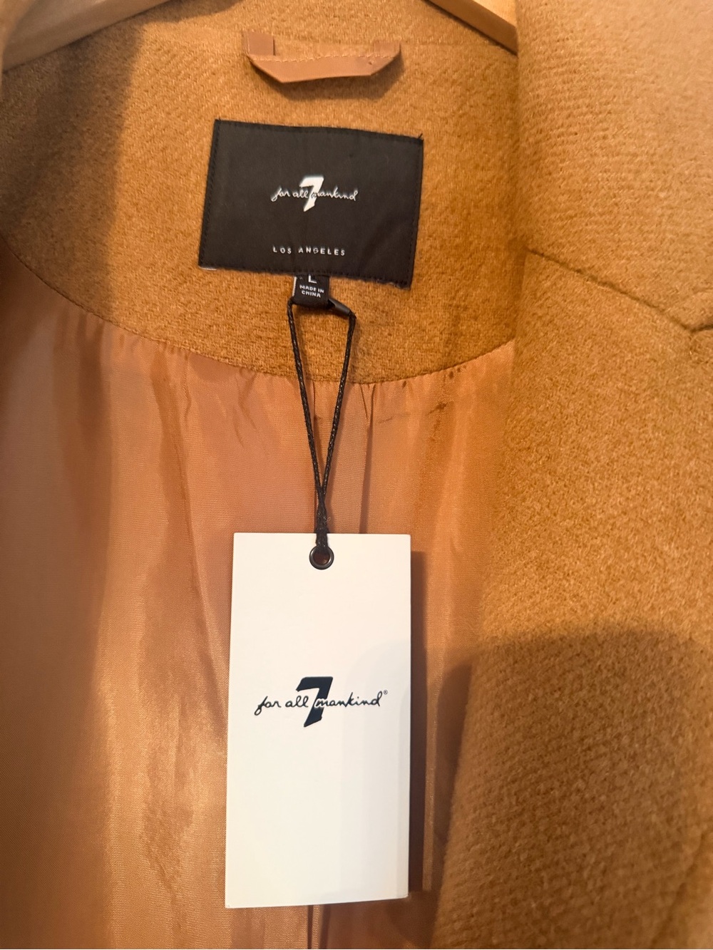 7 For All Mankind Camel Wool Long Single-Breasted Coat - Picture 3 of 3